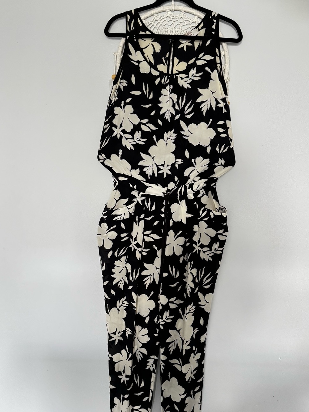 Chiffon Black & White Floral Halter Jumpsuit